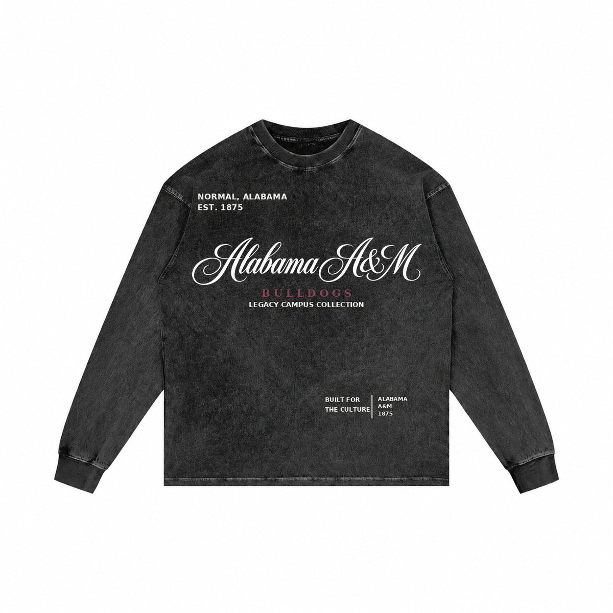 Alabama A&M washed black long sleeve shirt front