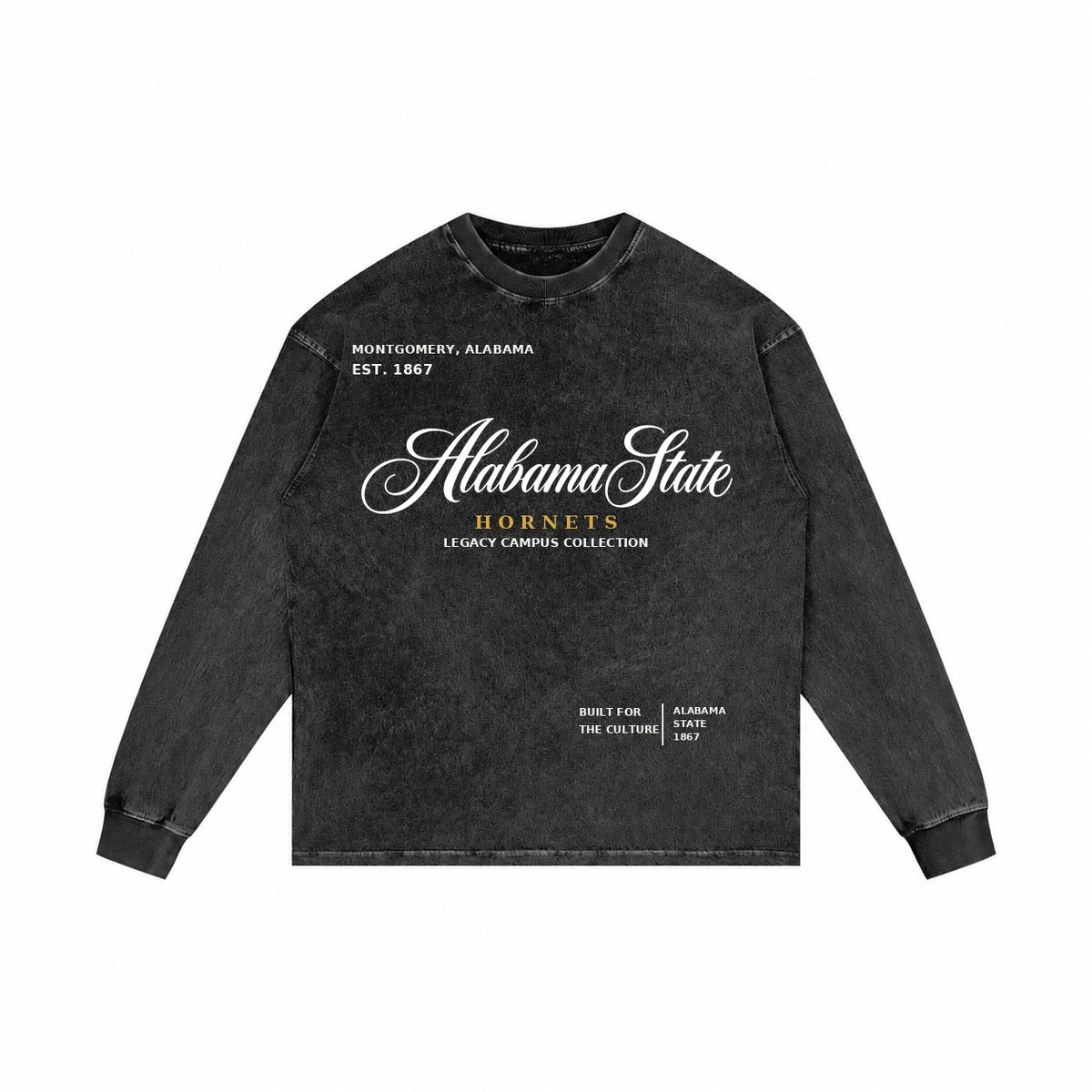 Alabama State washed black long sleeve shirt front