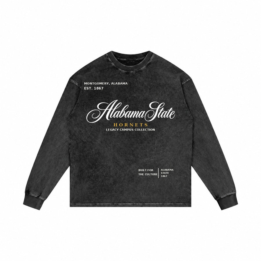 Alabama State washed black long sleeve shirt front