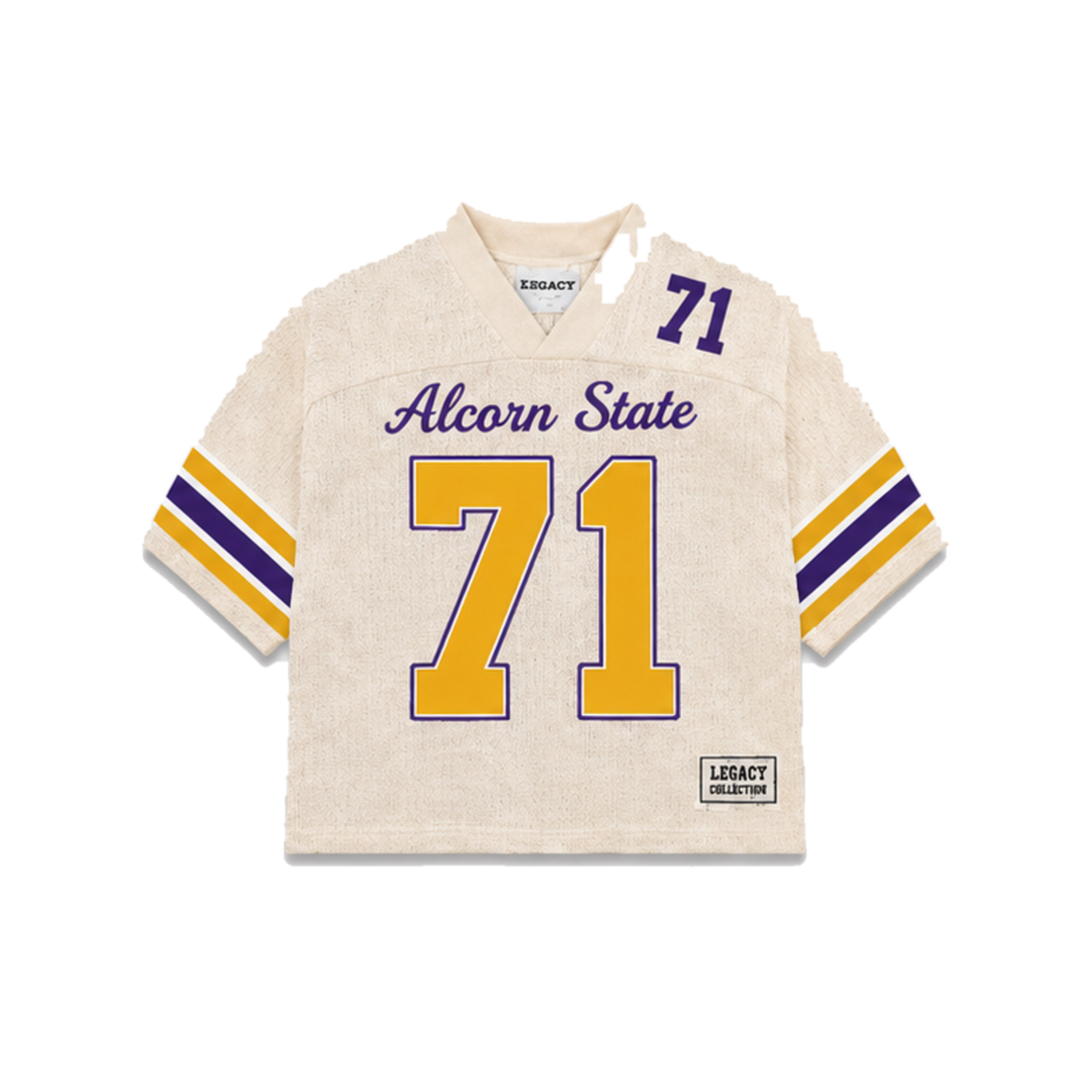 Alcorn State Legacy Jersey in cream, front view