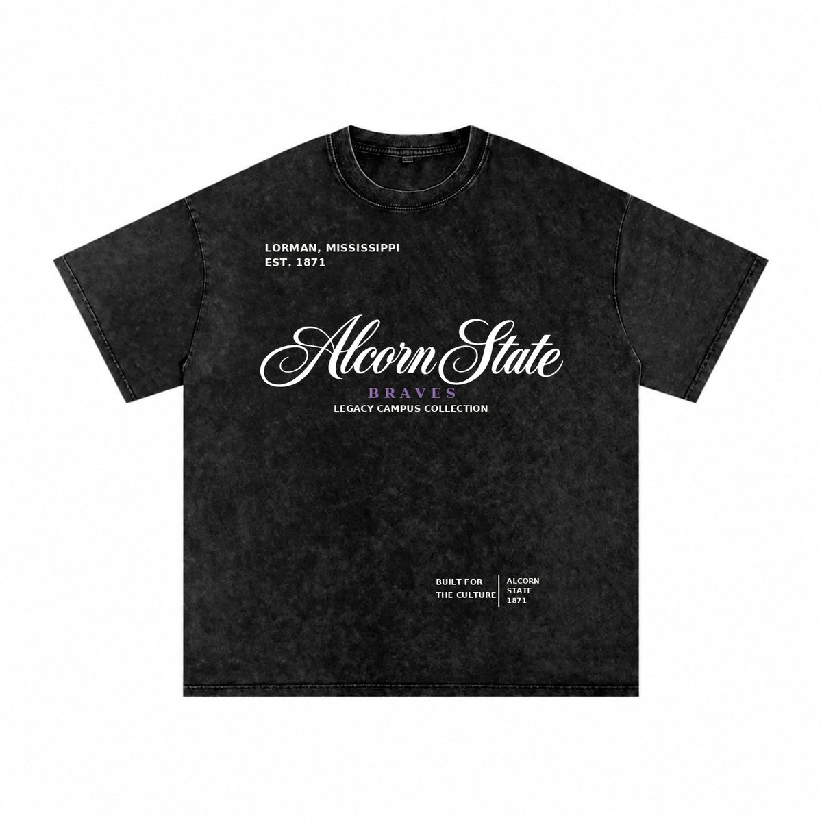Alcorn State washed black short sleeve shirt front