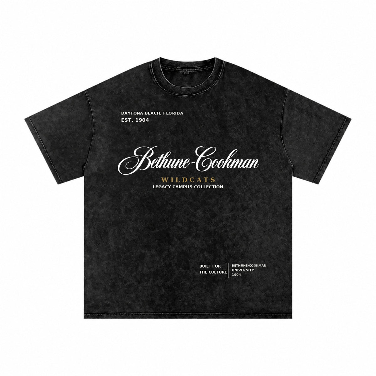 Bethune-Cookman washed black short sleeve shirt front