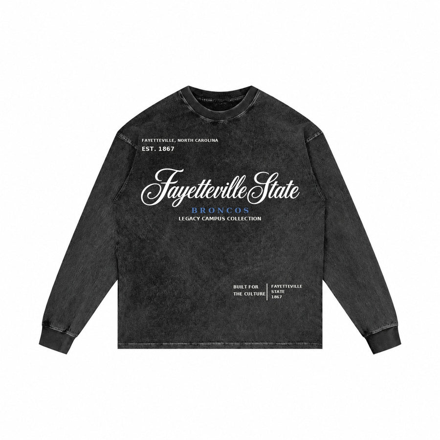 Fayetteville State washed black long sleeve shirt front