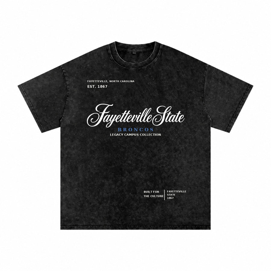 Fayetteville State washed black short sleeve shirt front