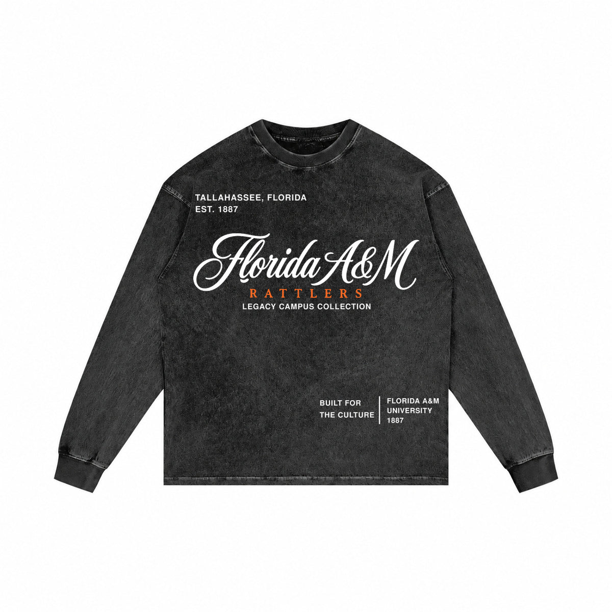 Florida A&M washed black long sleeve shirt front