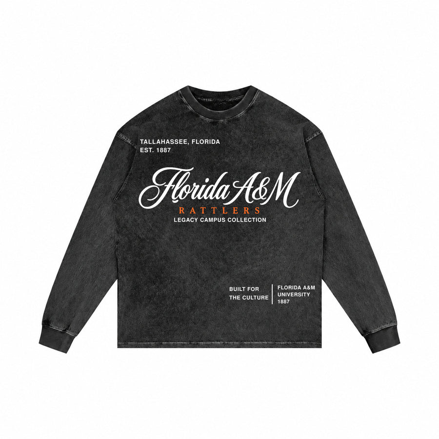 Florida A&M washed black long sleeve shirt front