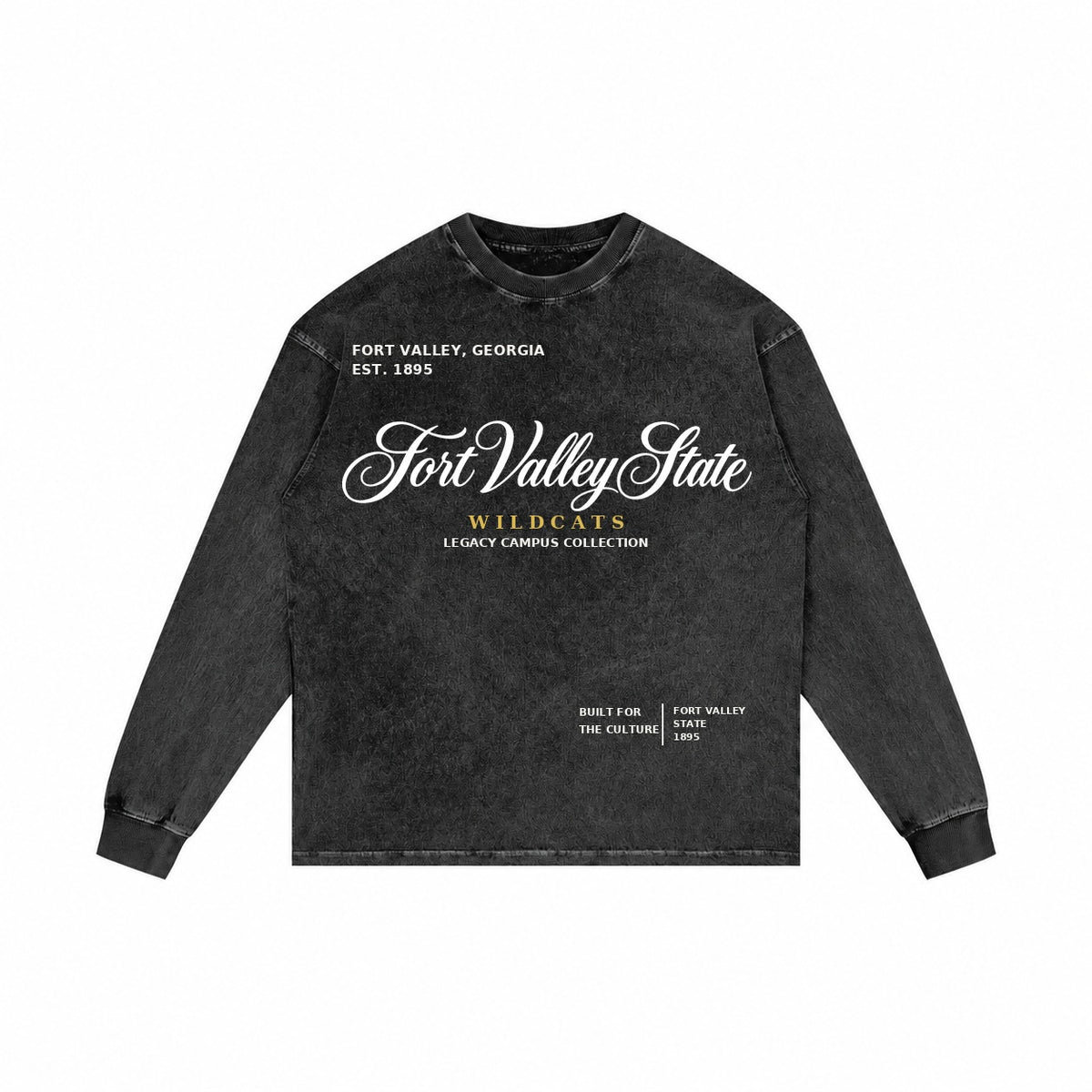 Fort Valley State washed black long sleeve shirt front