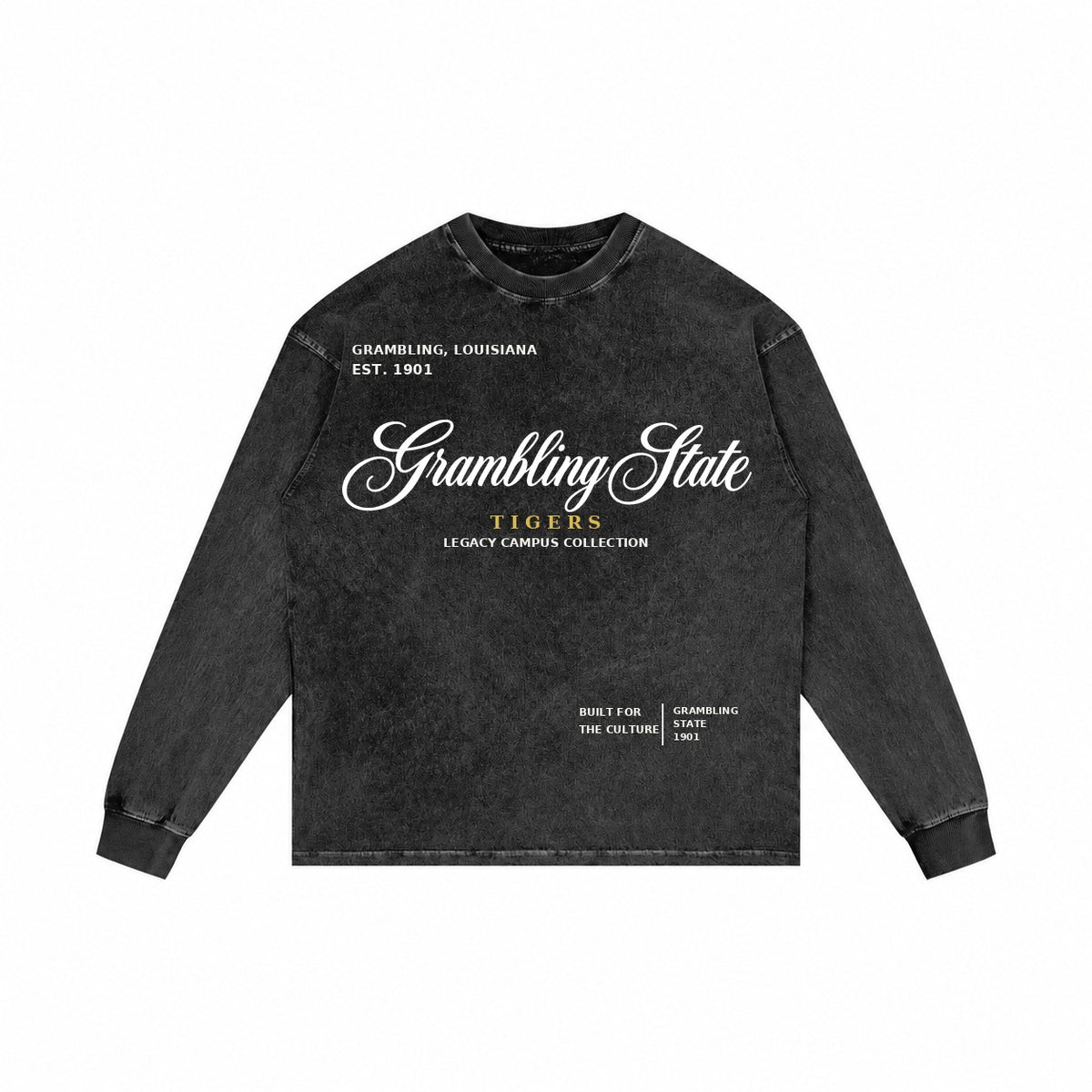 Grambling State washed black long sleeve shirt front