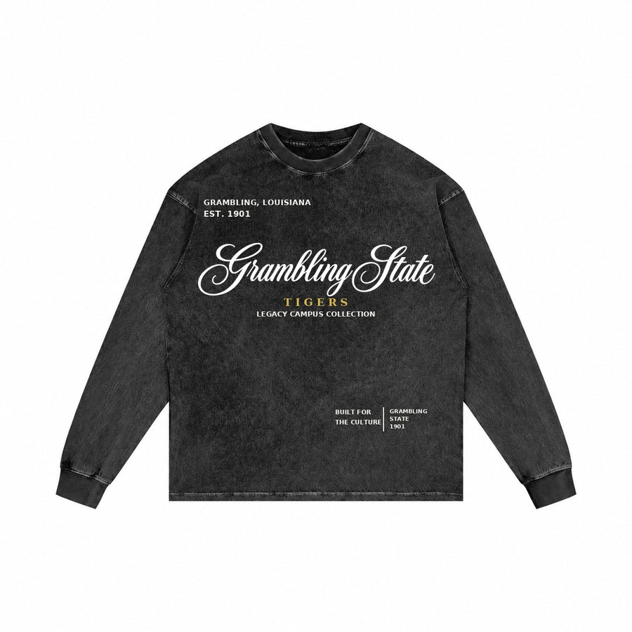Grambling State washed black long sleeve shirt front