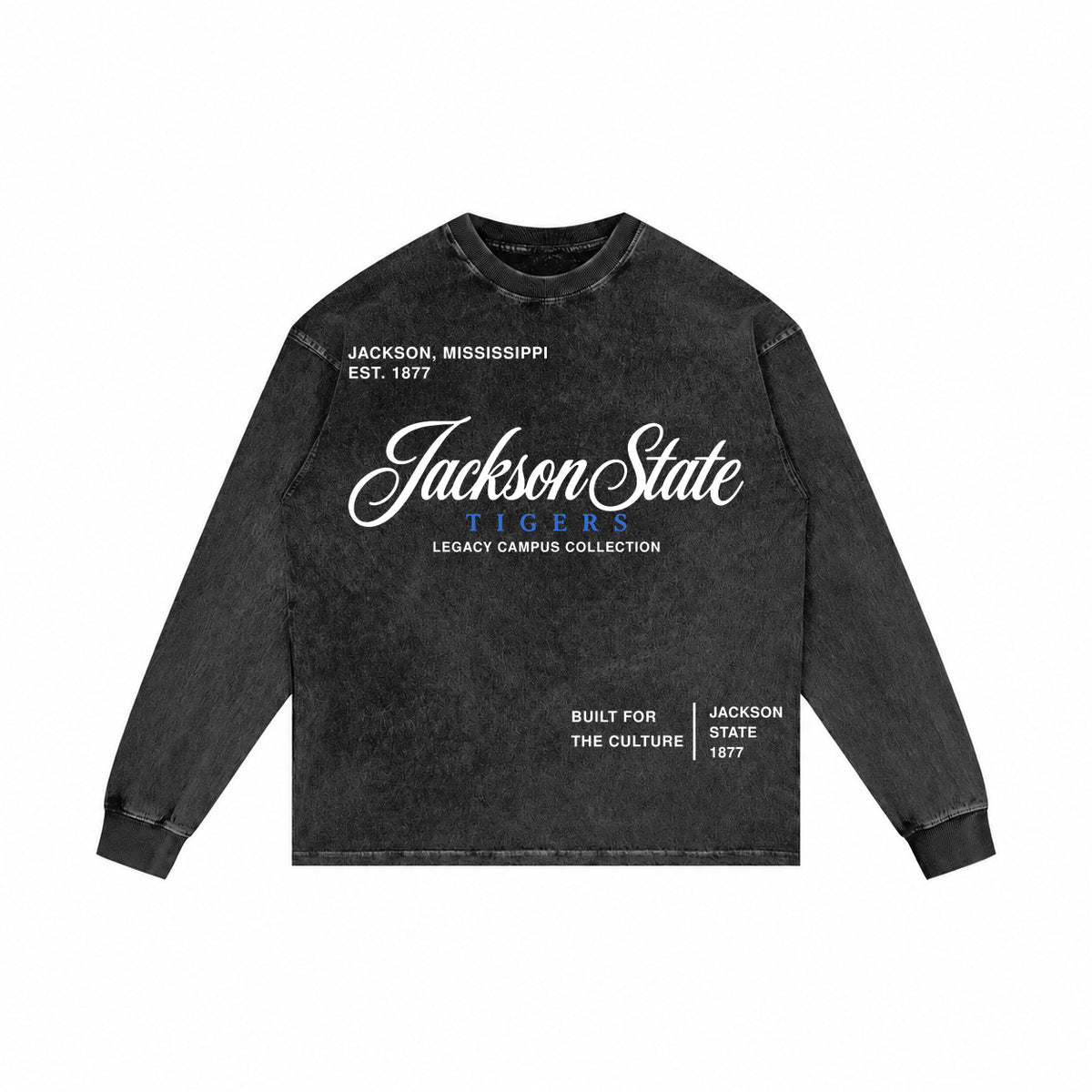 Jackson State washed black long sleeve shirt front