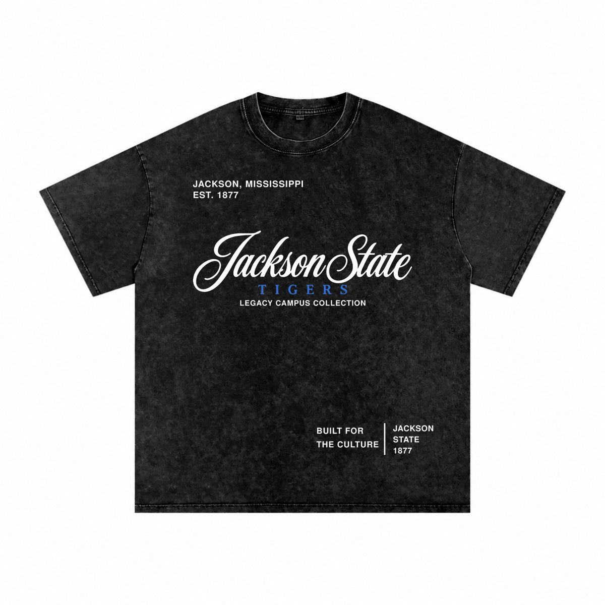 Jackson State washed black short sleeve shirt front