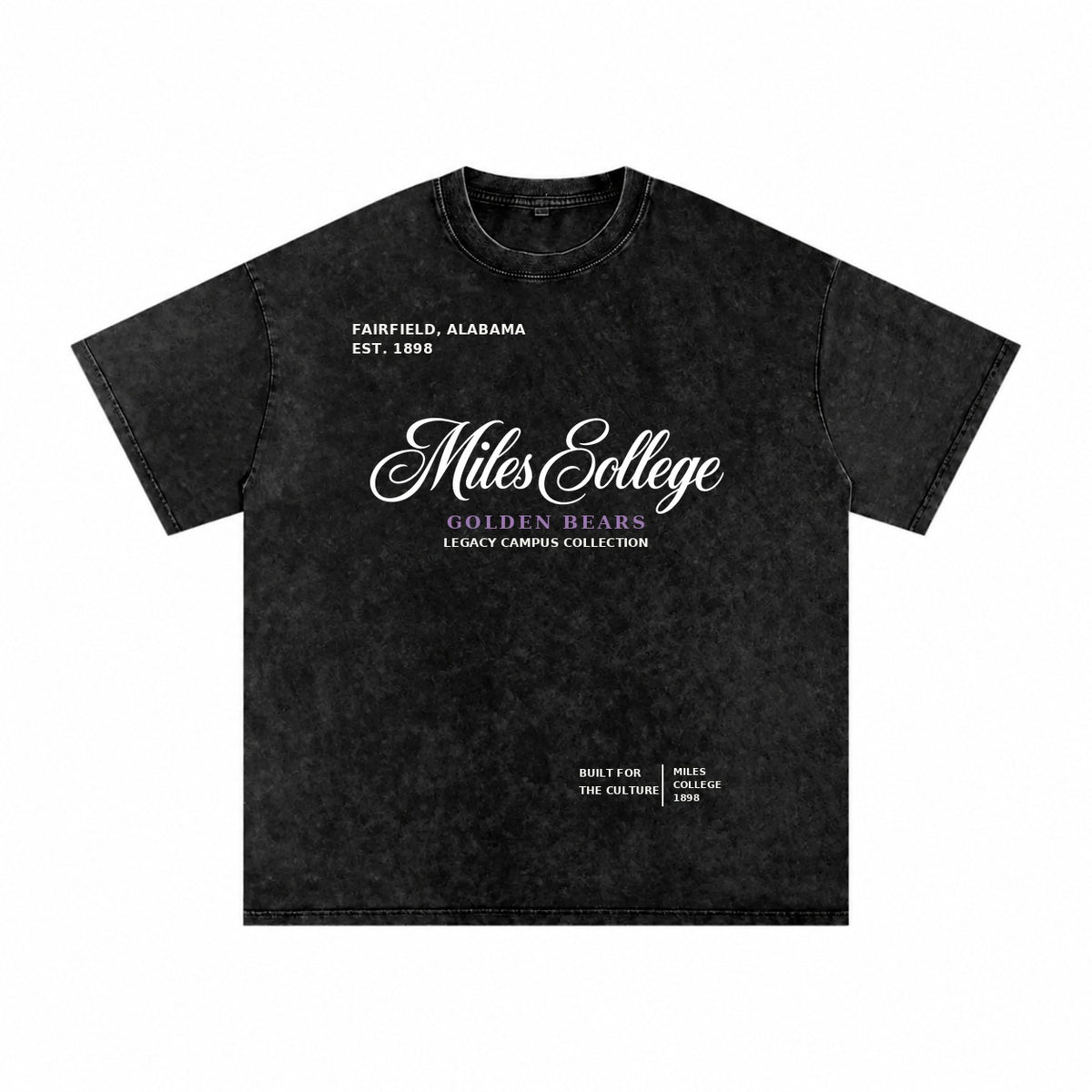 Miles College washed black short sleeve shirt front