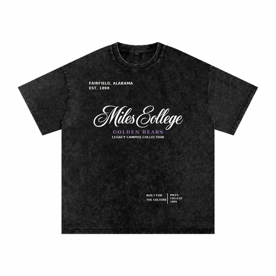 Miles College washed black short sleeve shirt front