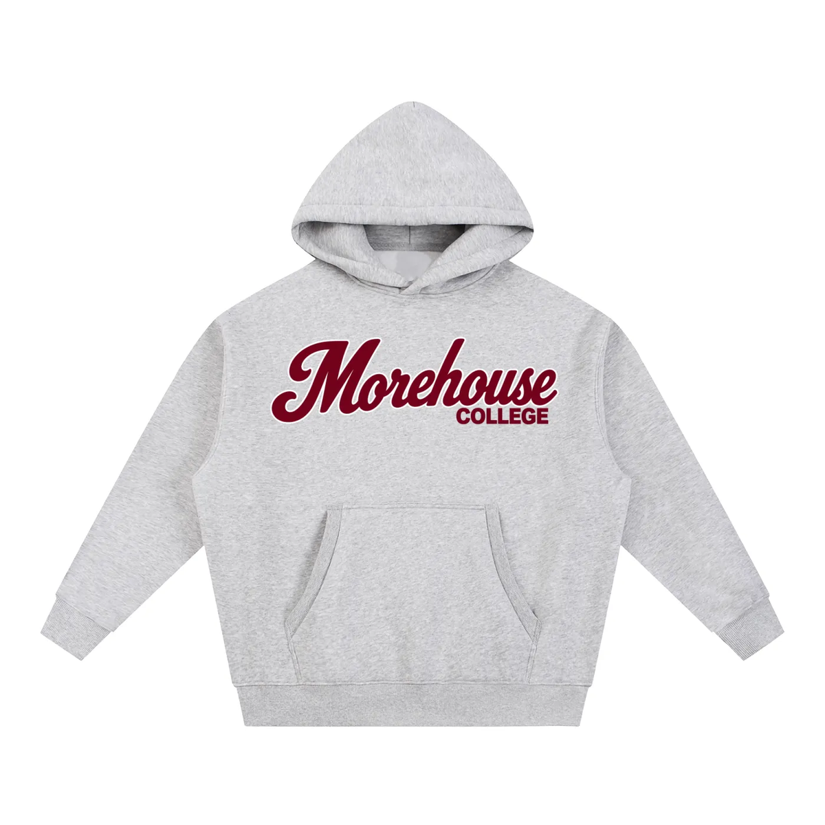 Morehouse Campus Collection oversized grey hoodie on a white background
