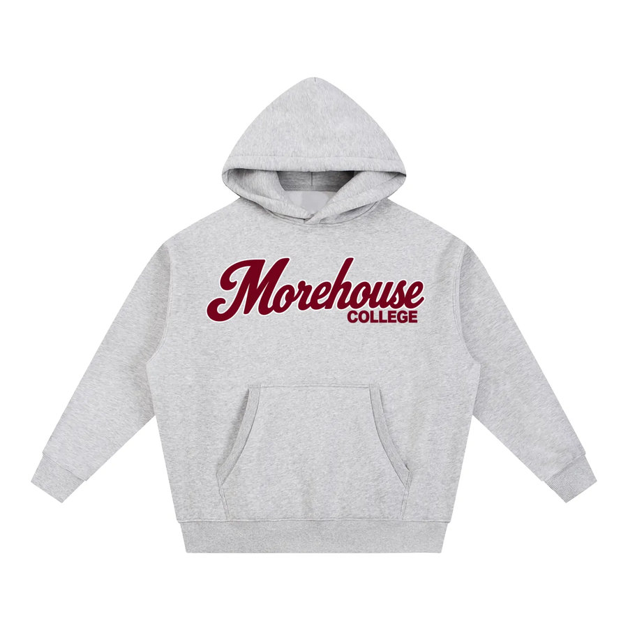 Morehouse Campus Collection oversized grey hoodie on a white background