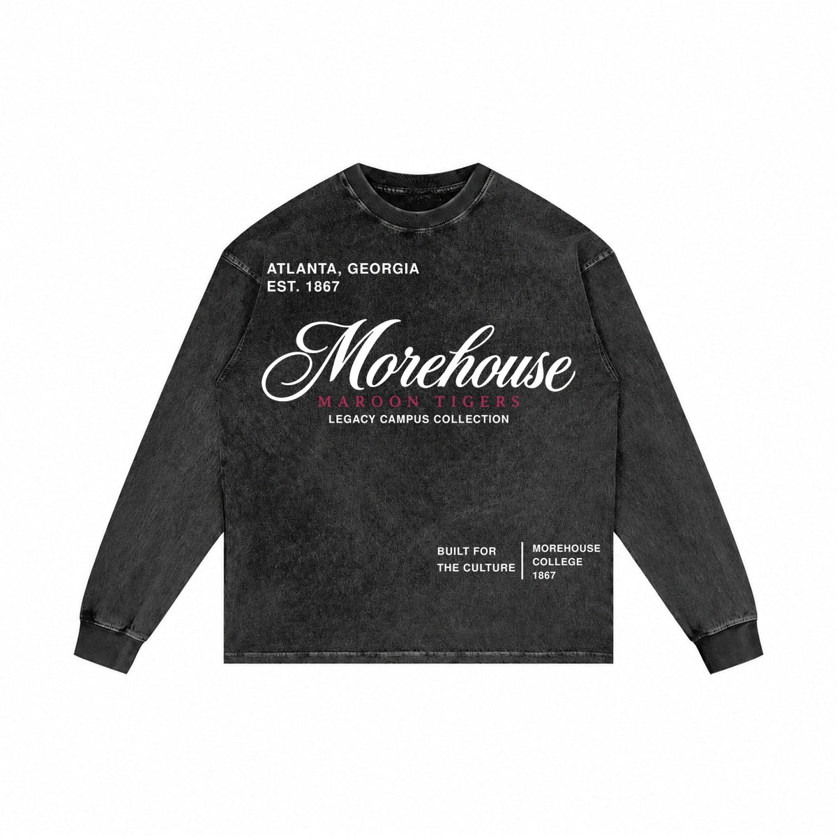 Morehouse washed black long sleeve shirt front
