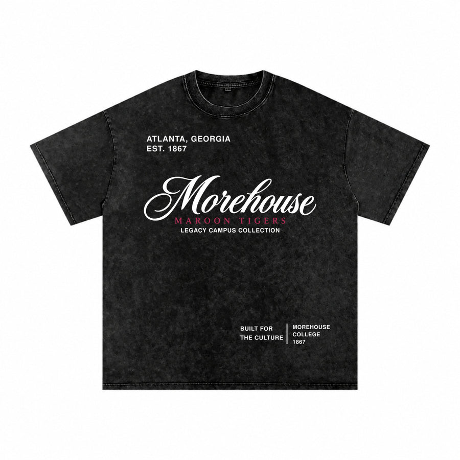 Morehouse washed black short sleeve shirt front