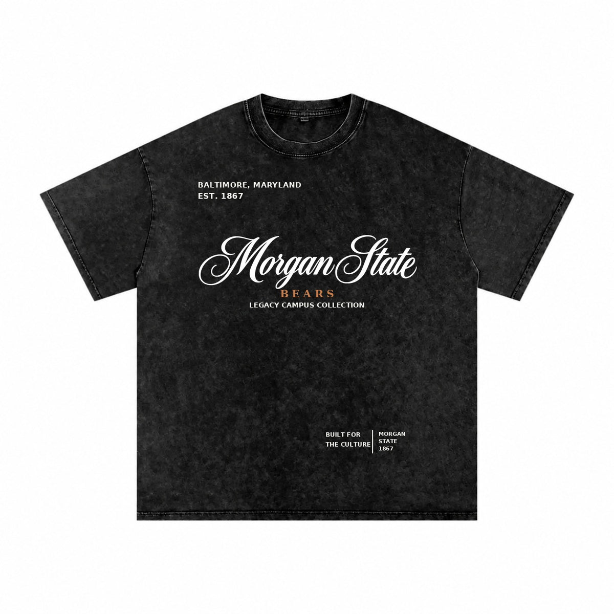 Morgan State washed black short sleeve shirt front