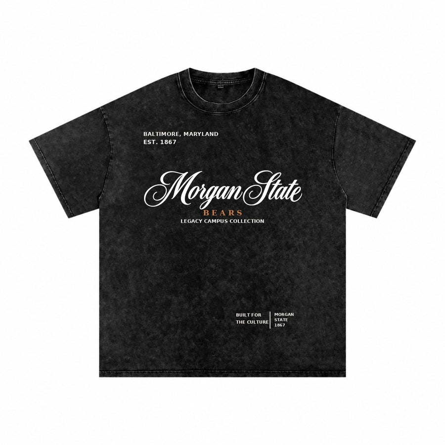 Morgan State washed black short sleeve shirt front