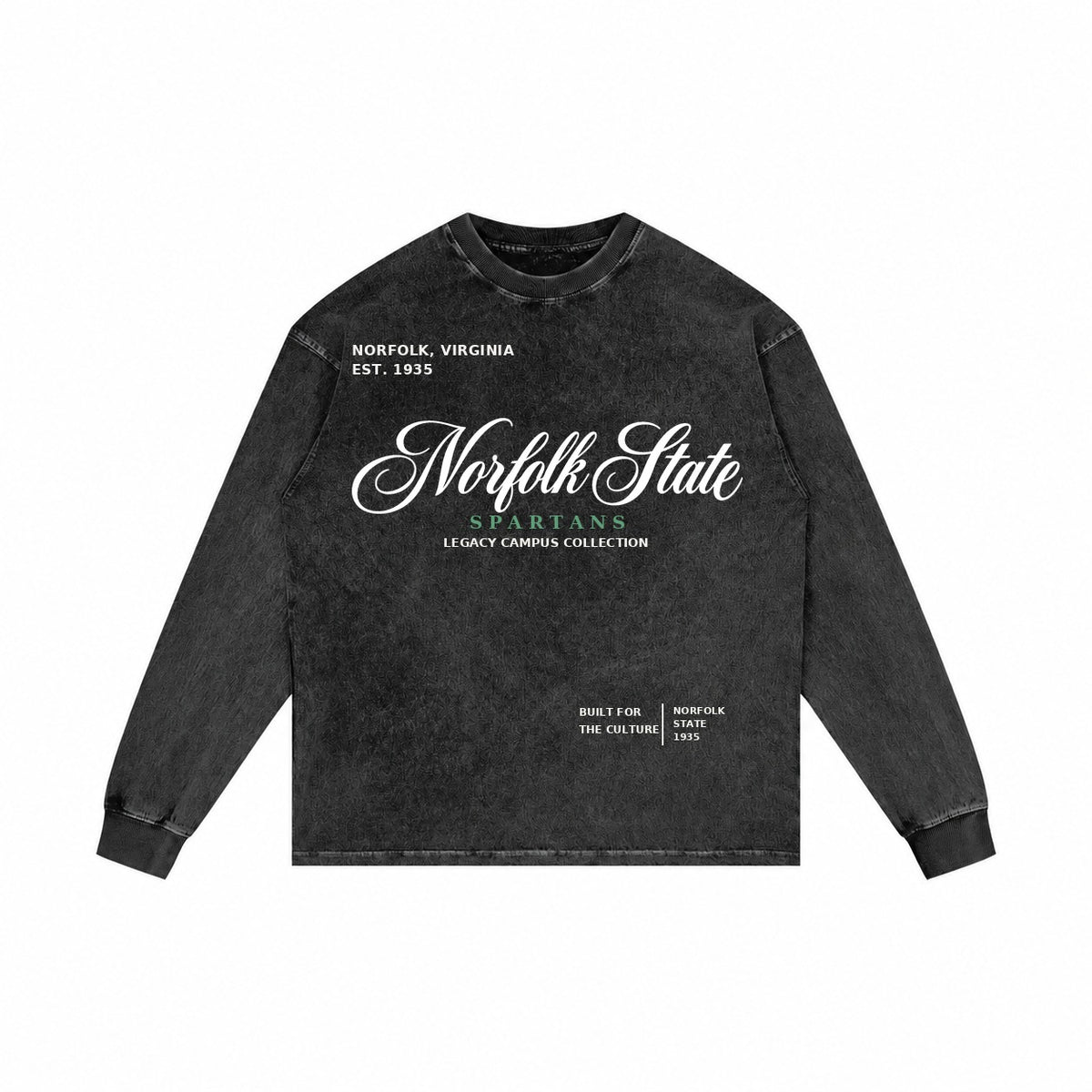 Norfolk State washed black long sleeve shirt front