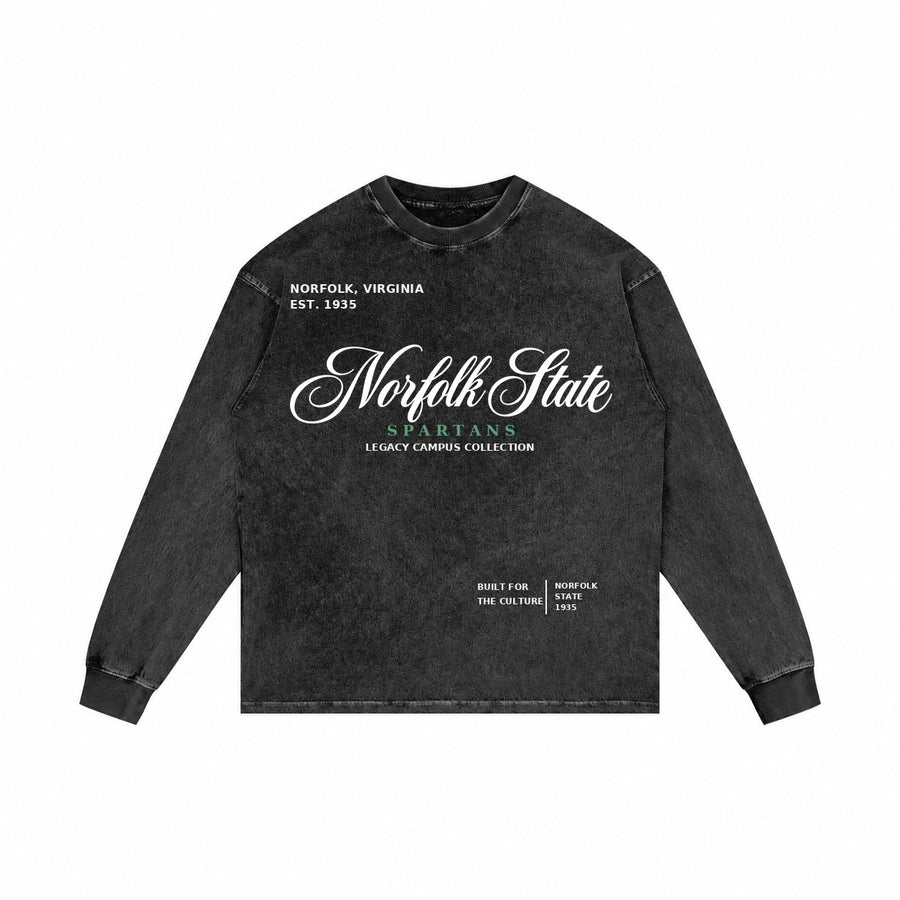 Norfolk State washed black long sleeve shirt front