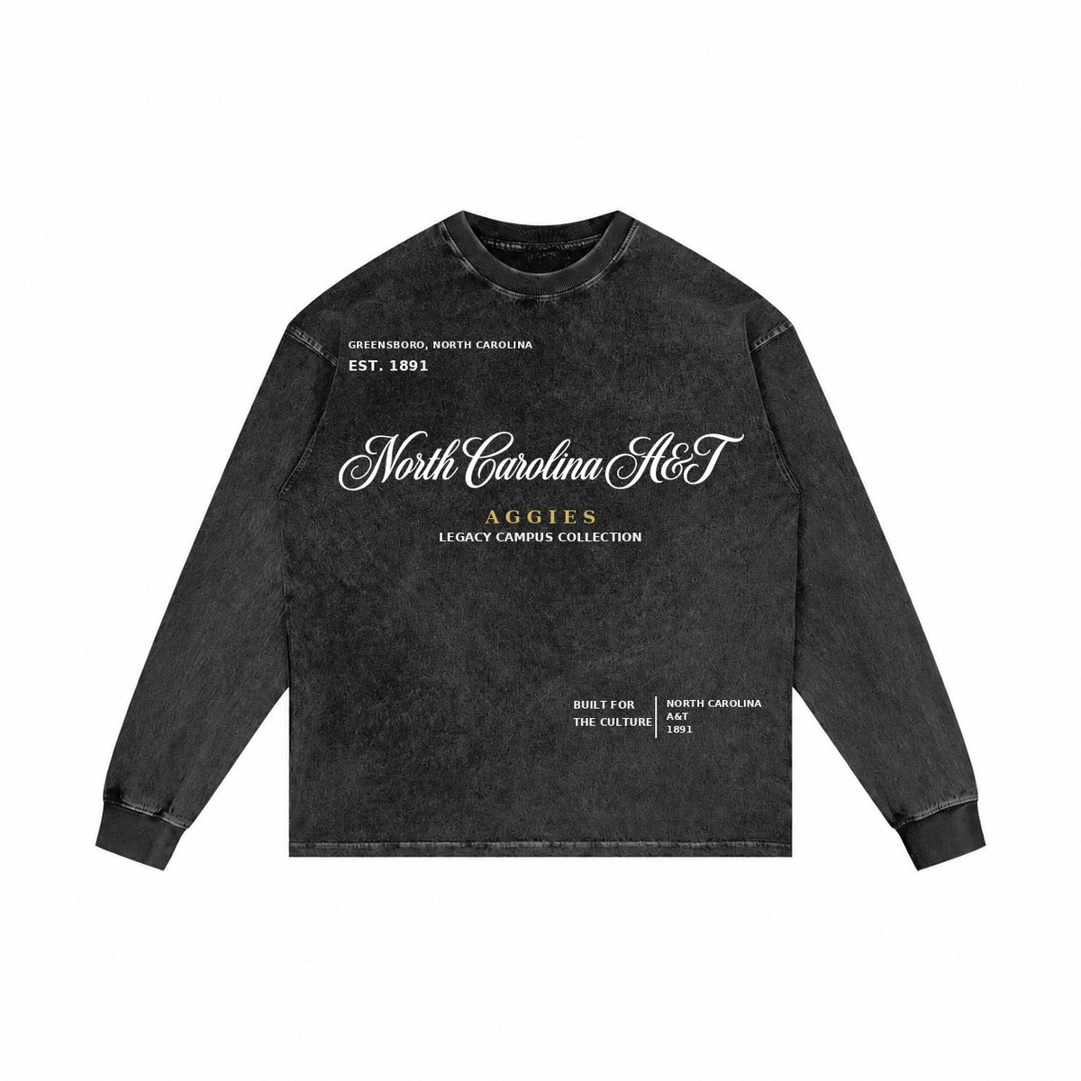 North Carolina A&T washed black long sleeve shirt front