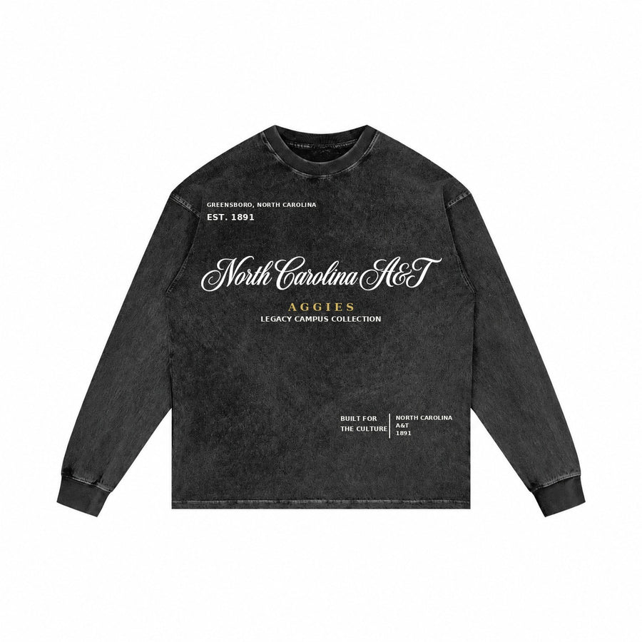 North Carolina A&T washed black long sleeve shirt front