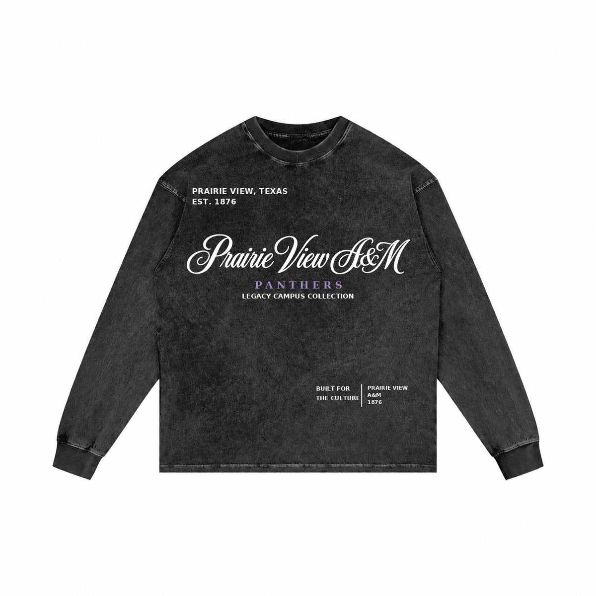 Prairie View A&M washed black long sleeve shirt front