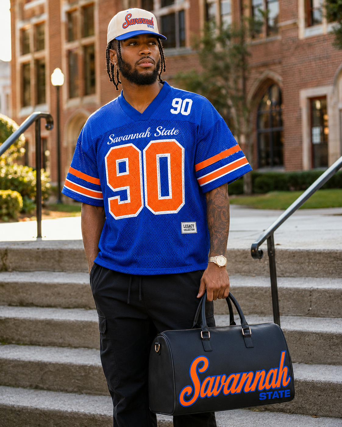 Savannah State Legacy cap worn in campus lifestyle campaign