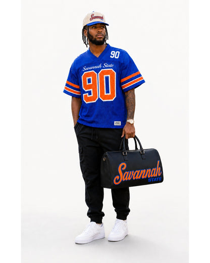 Savannah State royal blue jersey with Legacy cap and travel bag