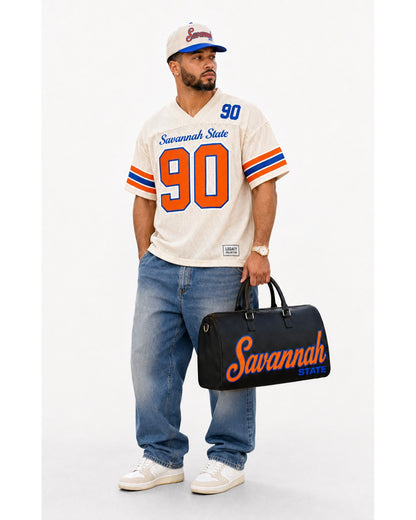 Savannah State Legacy cap with cream jersey and travel bag