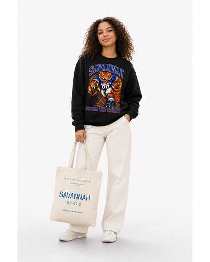 Savannah State campus tote with Defend crewneck