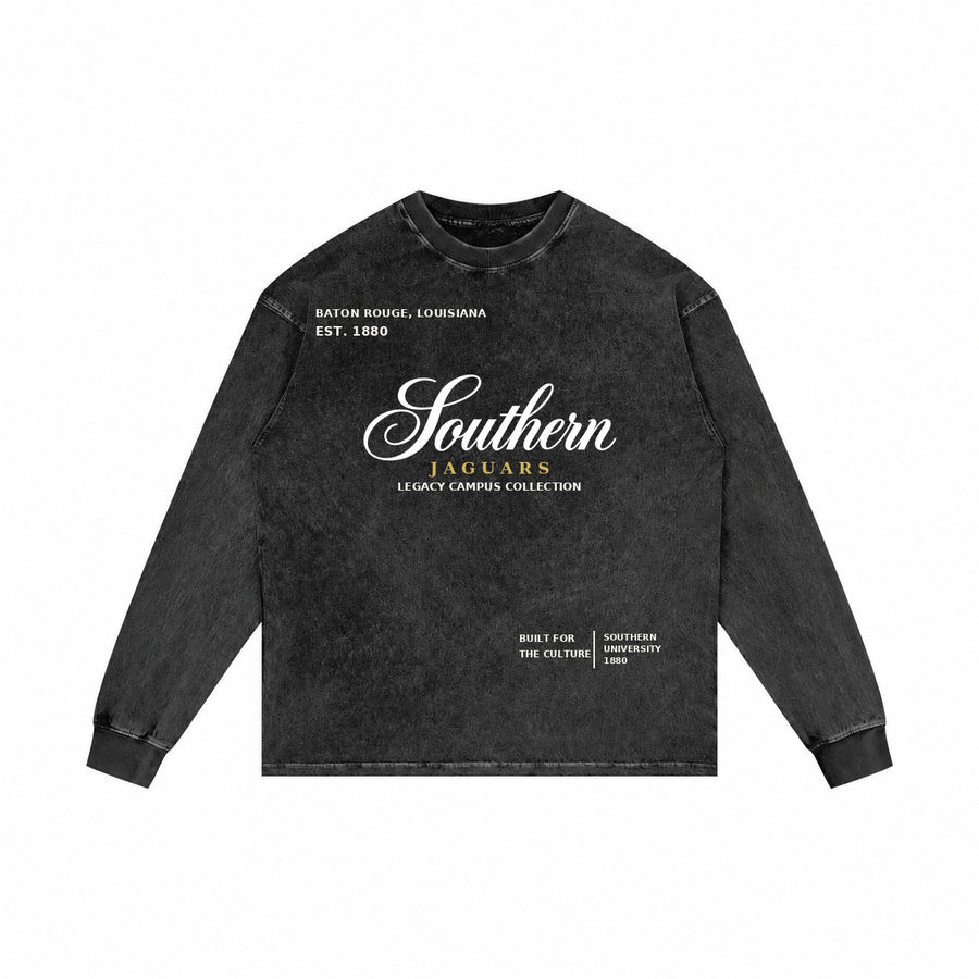 Southern washed black long sleeve shirt front