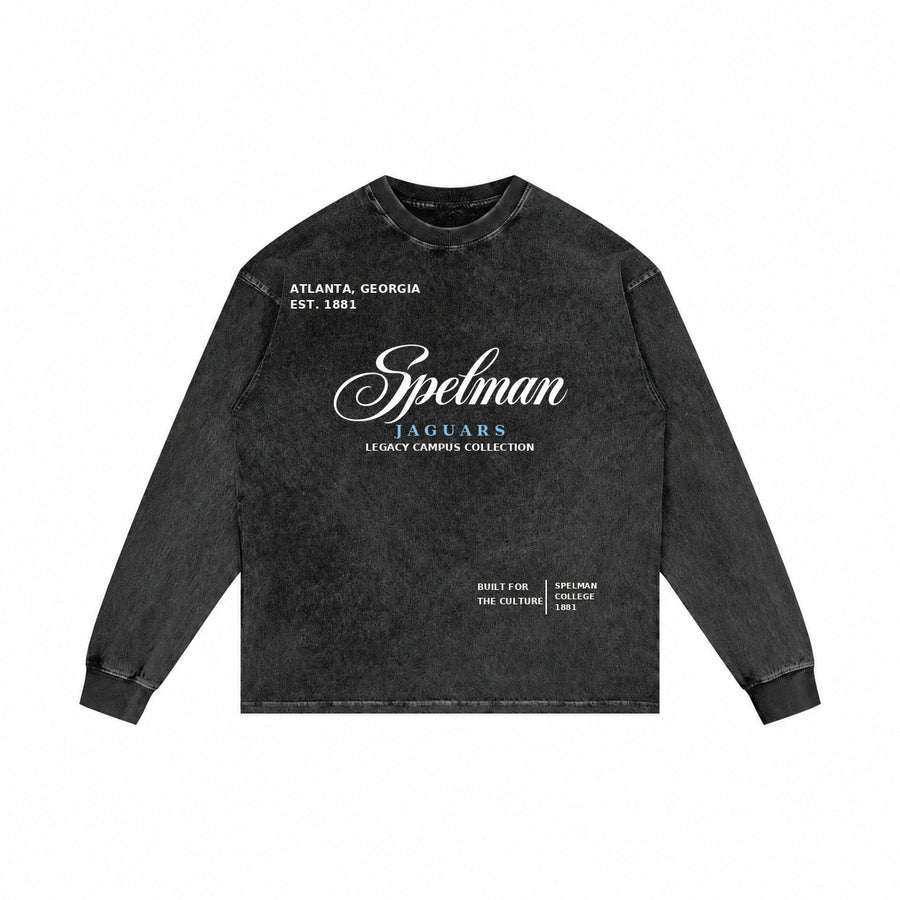 Spelman washed black long sleeve shirt front