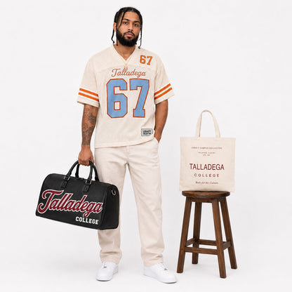 Talladega College Legacy Campus Travel Bag approved male campaign image