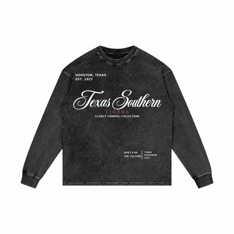 Texas Southern washed black long sleeve shirt front