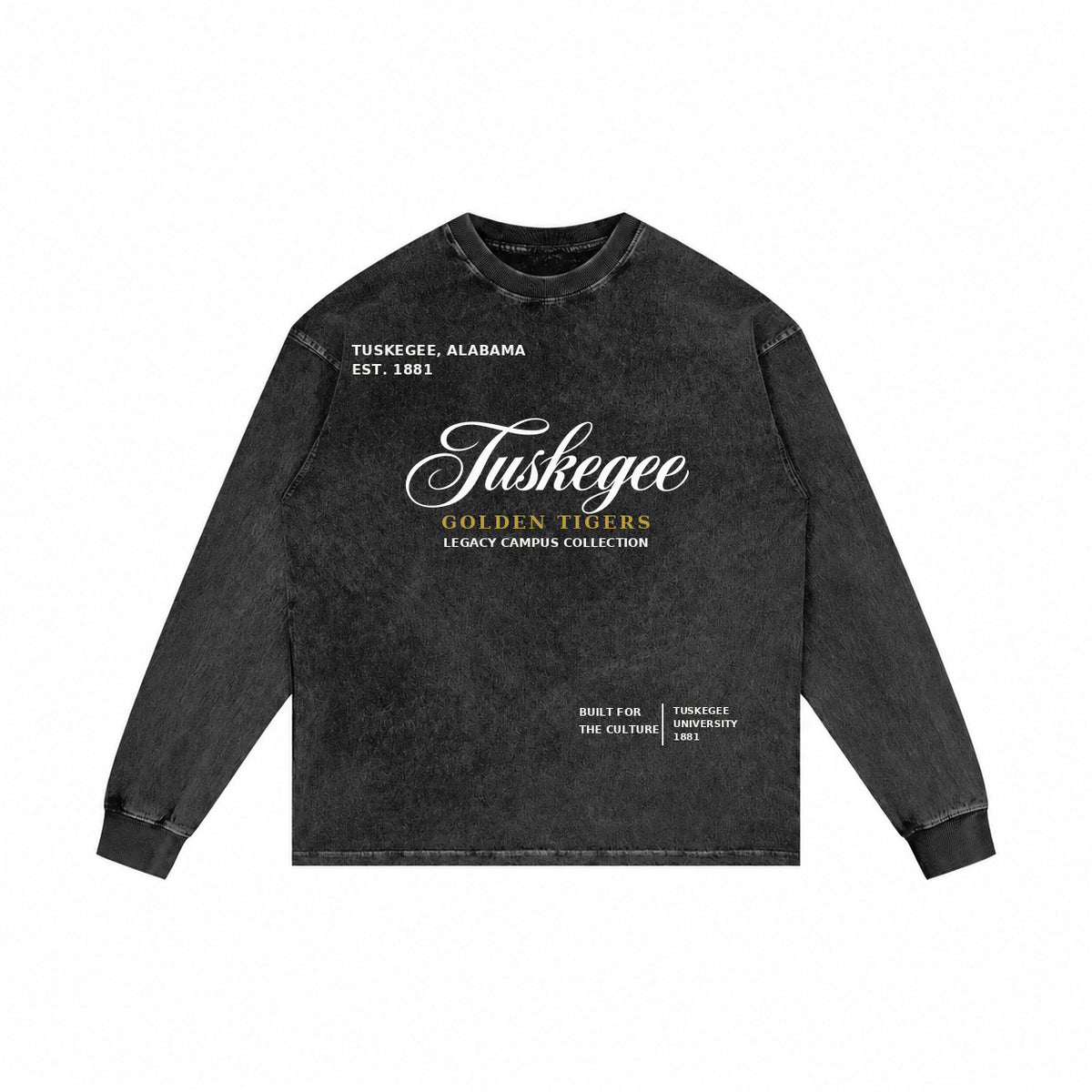 Tuskegee washed black long sleeve shirt front