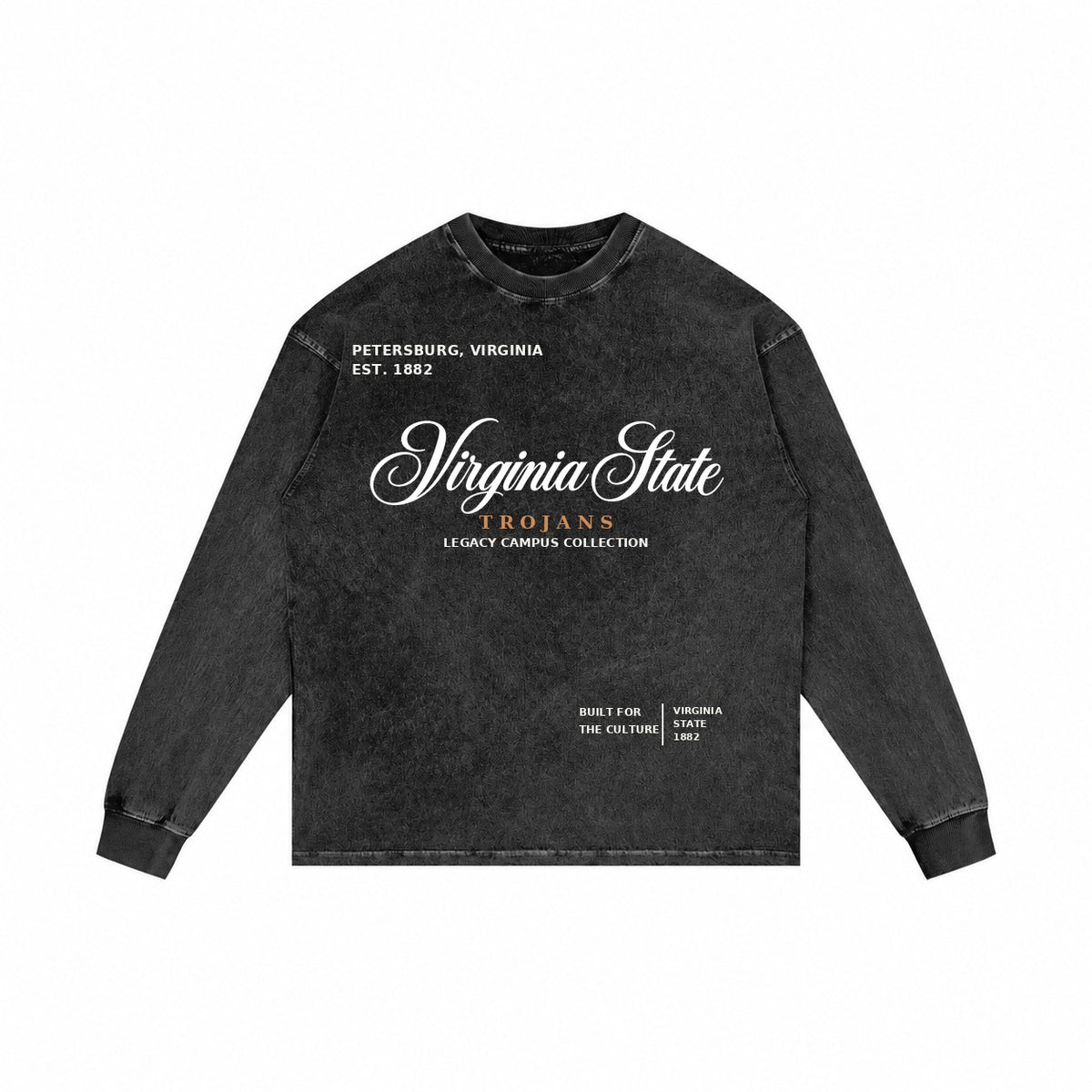 Virginia State washed black long sleeve shirt front