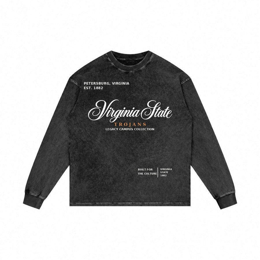 Virginia State washed black long sleeve shirt front