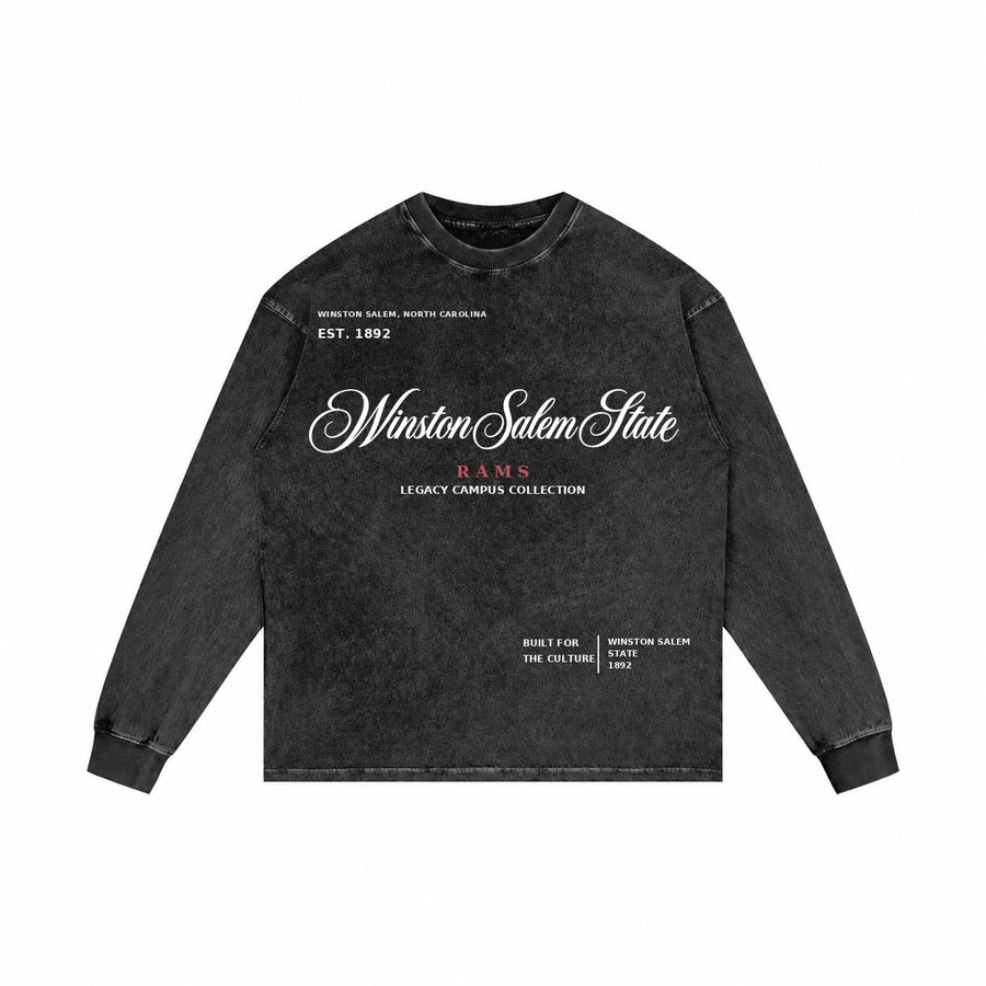 Winston Salem State washed black long sleeve shirt front